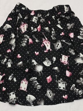Torrid Disney Alice Aline Midi Black Pink Hearts Tea Party Whimsical Skirt
